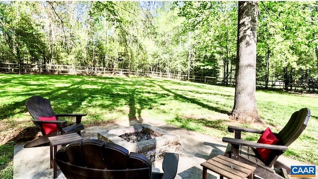 view of yard featuring an outdoor fire pit and a fenced backyard