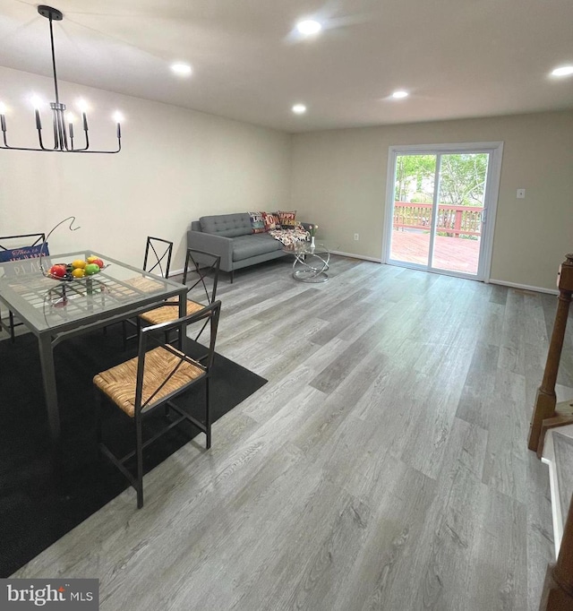 20002 Apperson Pl, Germantown, MD 20876 - dining room featuring recessed lighting, baseboards, an inviting chandelier, and wood finished floors