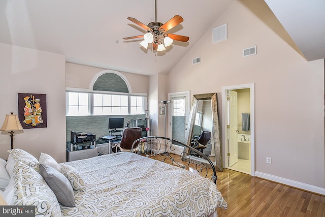 107 Washington Square Ct, Occoquan, VA 22125 - bedroom with high vaulted ceiling, visible vents, and baseboards