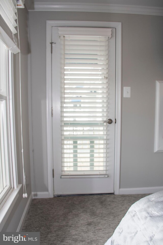 8074 Windward Key Dr, Chesapeake Beach, MD 20732 - bedroom featuring crown molding, carpet floors, and baseboards