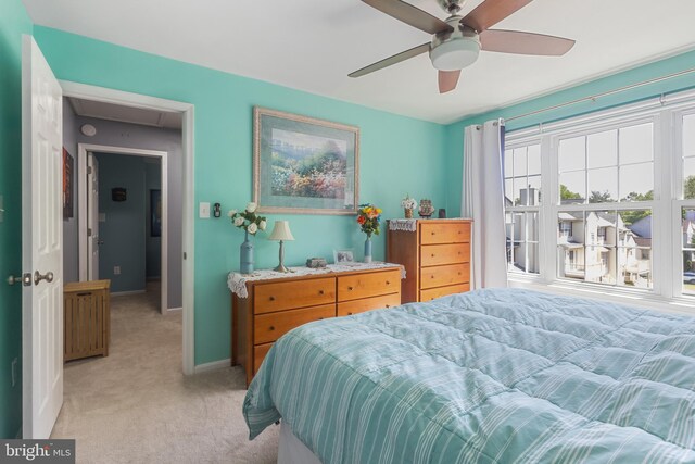 10230 Faire Commons Ct, Burke, VA 22015 - bedroom featuring baseboards, a ceiling fan, attic access, and light colored carpet