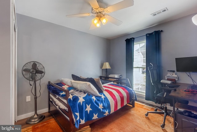 10230 Faire Commons Ct, Burke, VA 22015 - bedroom featuring a ceiling fan, baseboards, visible vents, and wood finished floors