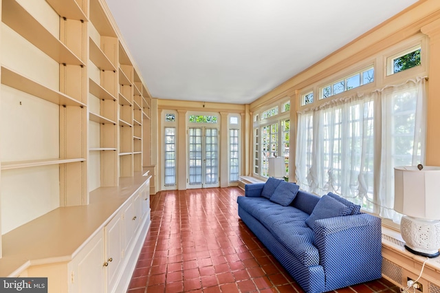 interior space featuring dark tile patterned floors