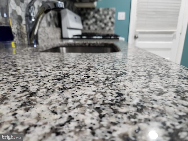 interior details featuring stone counters and a sink
