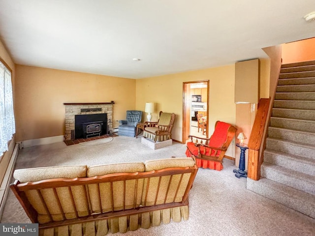 4564 Mountain Rd, Pasadena, MD 21122 - living room with carpet, stairway, and baseboards