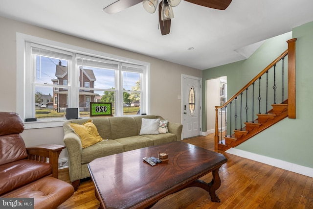 326 Glasgow St, Pottstown, PA 19464 - living room with baseboards, plenty of natural light, a ceiling fan, and wood finished floors