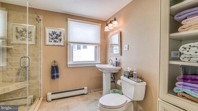 107 S Dover Ave, Atlantic City, NJ 08401 - full bath featuring baseboards, a stall shower, a baseboard heating unit, and toilet