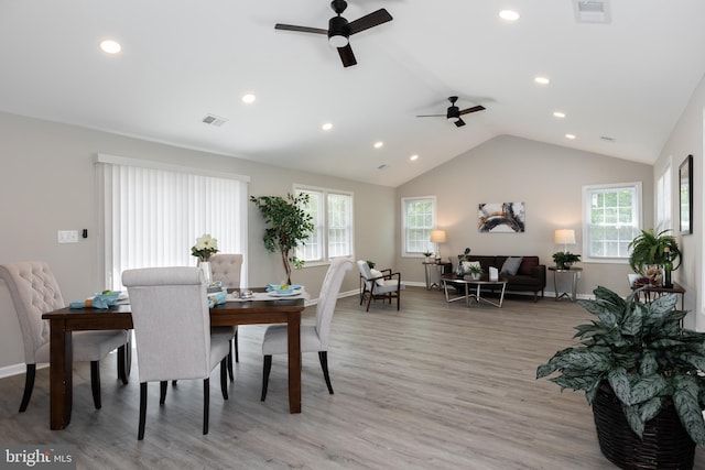 dining room with visible vents, recessed lighting, and ceiling fan