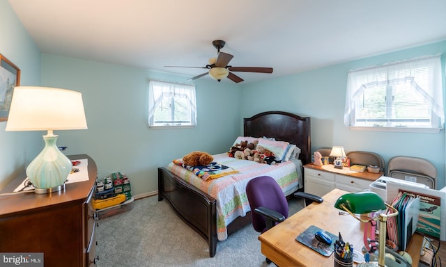 bedroom with carpet floors and ceiling fan