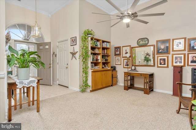 93 Radcliff Ln, Falling Waters, WV 25419 - foyer with baseboards, ornamental molding, light carpet, and a high ceiling