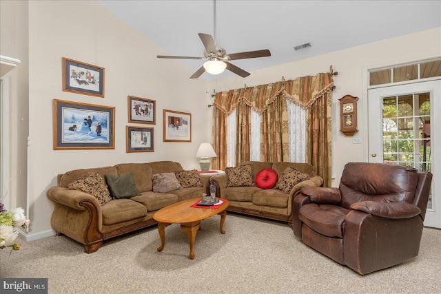 93 Radcliff Ln, Falling Waters, WV 25419 - carpeted living area featuring a ceiling fan and visible vents