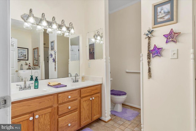 93 Radcliff Ln, Falling Waters, WV 25419 - full bathroom featuring crown molding, toilet, a sink, and double vanity