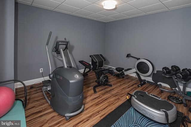 173 Christopher Dr, Princeton, NJ 08540 - workout room with a drop ceiling, baseboards, and wood finished floors