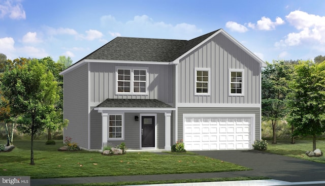 HOMESITE12 Old York Rd, Dillsburg, PA 17019 - view of front facade featuring board and batten siding, a front lawn, driveway, and an attached garage