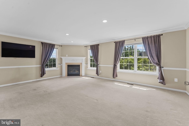 1100 Balley Dr Unit 4, Phoenixville, PA 19460 - unfurnished living room featuring ornamental molding, baseboards, plenty of natural light, carpet flooring, and recessed lighting