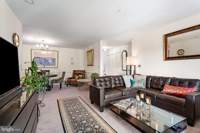 3907 Hannon Ct Unit 3B, Nottingham, MD 21236 - living room featuring light carpet and a chandelier