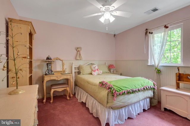 11294 Country Club Rd, New Market, MD 21774 - carpeted bedroom with wainscoting and ceiling fan