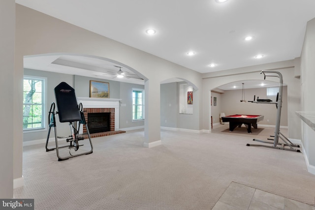 11294 Country Club Rd, New Market, MD 21774 - living area with light colored carpet, arched walkways, baseboards, healthy amount of natural light, and recessed lighting