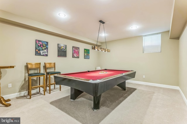 11294 Country Club Rd, New Market, MD 21774 - playroom with carpet flooring, baseboards, billiards table, and recessed lighting
