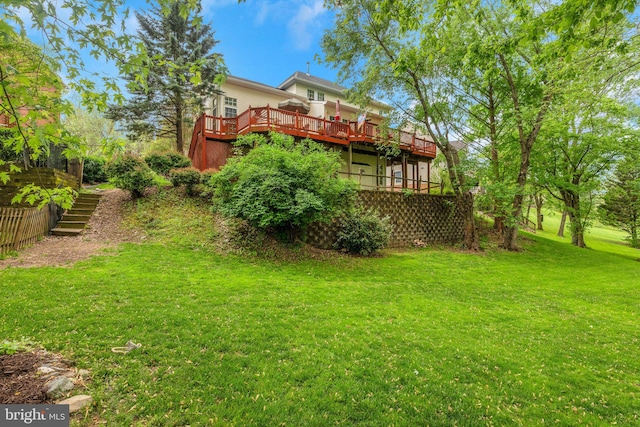 11294 Country Club Rd, New Market, MD 21774 - view of grassy yard featuring a wooden deck and stairs