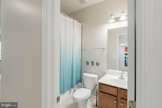 full bathroom with visible vents, toilet, and vanity