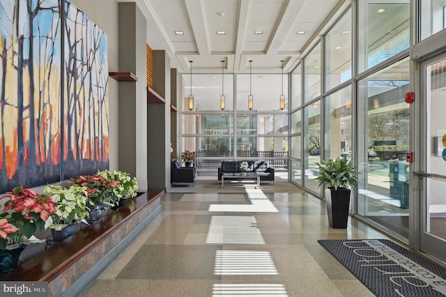 4600 S Four Mile Run Dr S Unit 911, Arlington, VA 22204 - common area with floor to ceiling windows and a high ceiling