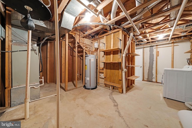 9120 Galbreth Ct, Springfield, VA 22153 - unfinished basement with water heater and washer and clothes dryer