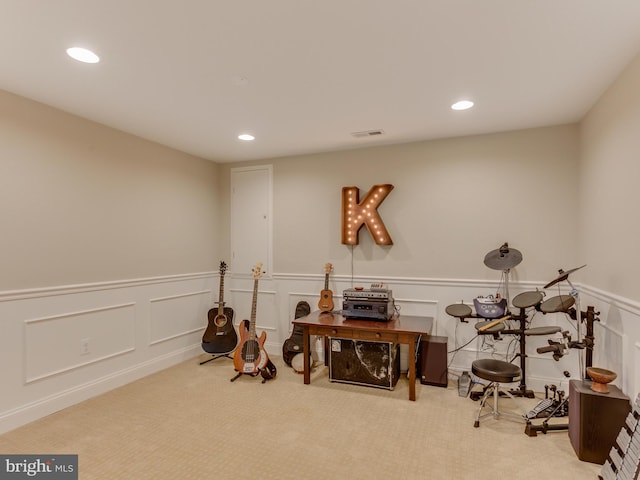 112 E Jefferson St E, Falls Church, VA 22046 - misc room featuring carpet flooring, recessed lighting, wainscoting, and a decorative wall