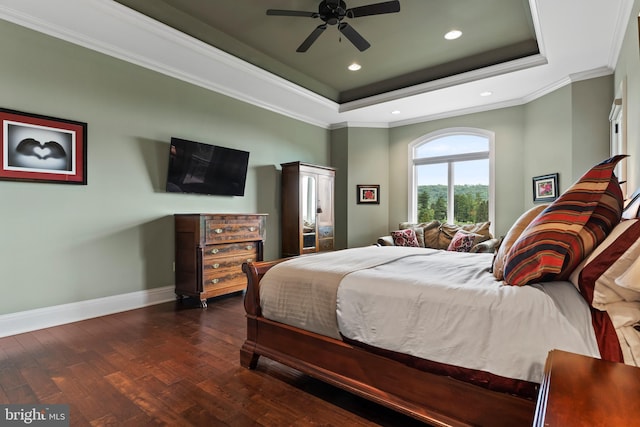 360 Fishing Creek Valley Rd, Harrisburg, PA 17112 - bedroom featuring a raised ceiling, dark wood-style floors, baseboards, crown molding, and recessed lighting