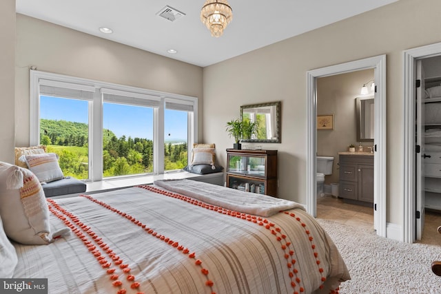 360 Fishing Creek Valley Rd, Harrisburg, PA 17112 - bedroom featuring recessed lighting, light tile patterned flooring, a spacious closet, light carpet, and ensuite bath