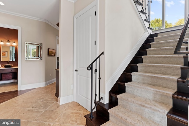360 Fishing Creek Valley Rd, Harrisburg, PA 17112 - stairway featuring crown molding and baseboards