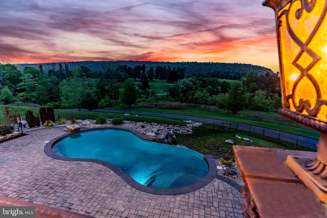 360 Fishing Creek Valley Rd, Harrisburg, PA 17112 - pool at dusk with a patio area and a wooded view