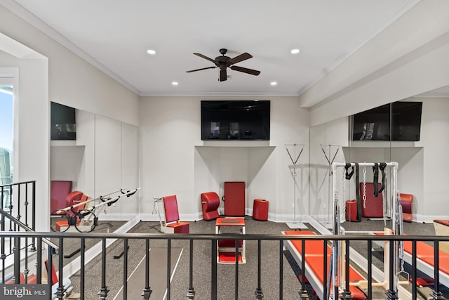 360 Fishing Creek Valley Rd, Harrisburg, PA 17112 - kitchen with a ceiling fan, recessed lighting, ornamental molding, and baseboards