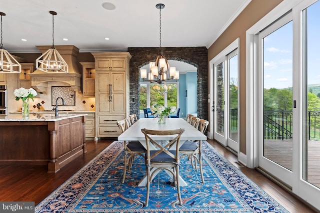 360 Fishing Creek Valley Rd, Harrisburg, PA 17112 - dining space featuring a chandelier, dark wood-type flooring, and crown molding