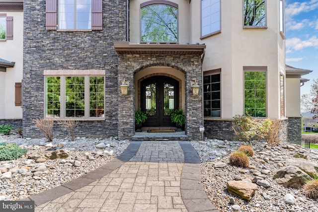 360 Fishing Creek Valley Rd, Harrisburg, PA 17112 - doorway to property with french doors and stone siding