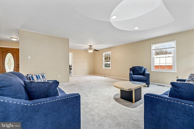 15700 Presswick Ln, Bowie, MD 20716 - carpeted living room with ceiling fan and baseboards