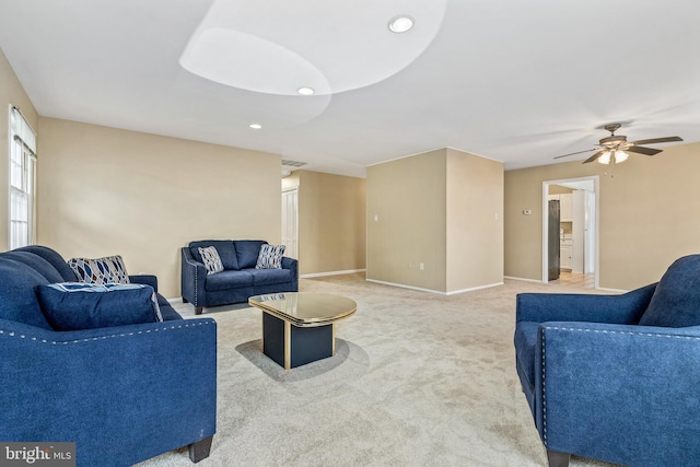 15700 Presswick Ln, Bowie, MD 20716 - living area featuring baseboards, recessed lighting, a ceiling fan, and carpet flooring