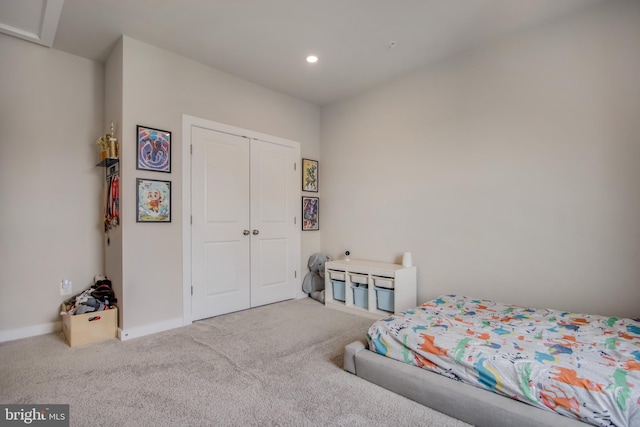 5510 Woodyard Rd, Upper Marlboro, MD 20772 - carpeted bedroom featuring a closet, baseboards, and recessed lighting