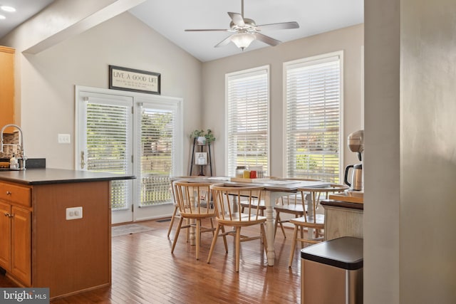 16 Zachary Ct, Boonsboro, MD 21713 - dining room with ceiling fan, vaulted ceiling, and wood-type flooring