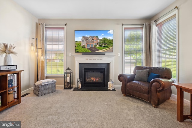 16 Zachary Ct, Boonsboro, MD 21713 - living room featuring carpet, baseboards, and a fireplace with flush hearth
