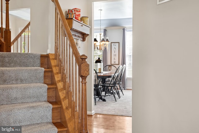 16 Zachary Ct, Boonsboro, MD 21713 - stairway with a chandelier, wood finished floors, and baseboards
