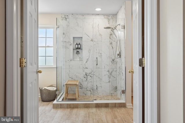 16 Zachary Ct, Boonsboro, MD 21713 - bathroom with a marble finish shower and wood finished floors