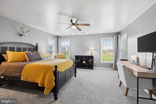 16 Zachary Ct, Boonsboro, MD 21713 - bedroom with multiple windows, light carpet, a ceiling fan, and baseboards