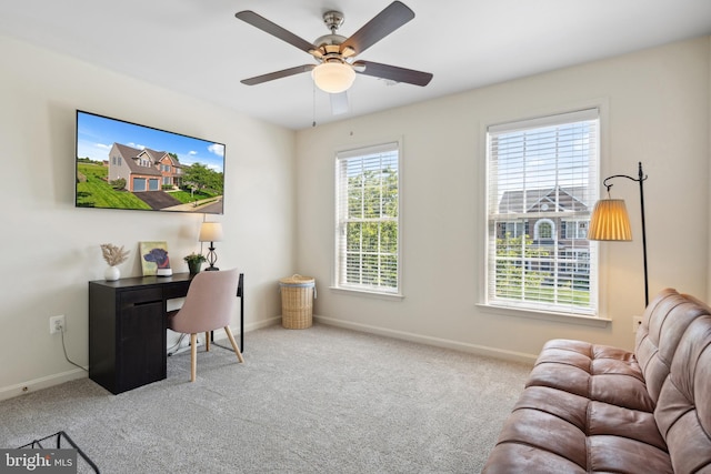 16 Zachary Ct, Boonsboro, MD 21713 - home office featuring carpet, ceiling fan, and baseboards