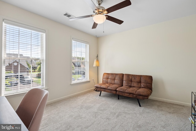 16 Zachary Ct, Boonsboro, MD 21713 - living area featuring carpet flooring, baseboards, and a ceiling fan