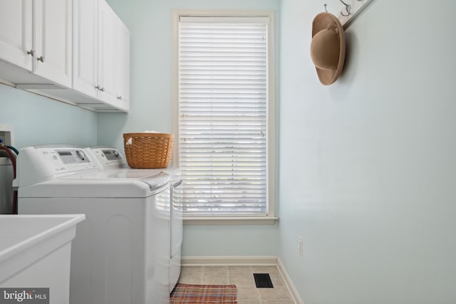 16 Zachary Ct, Boonsboro, MD 21713 - laundry room featuring cabinet space, independent washer and dryer, baseboards, and light tile patterned floors