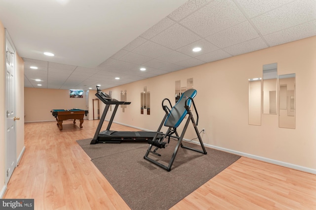 25 Stallion Cir, Upper Holland, PA 19053 - workout area featuring recessed lighting, a paneled ceiling, pool table, baseboards, and wood finished floors