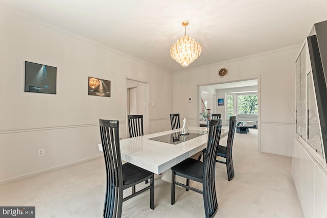 25 Stallion Cir, Upper Holland, PA 19053 - dining space with an inviting chandelier, baseboards, ornamental molding, and light carpet