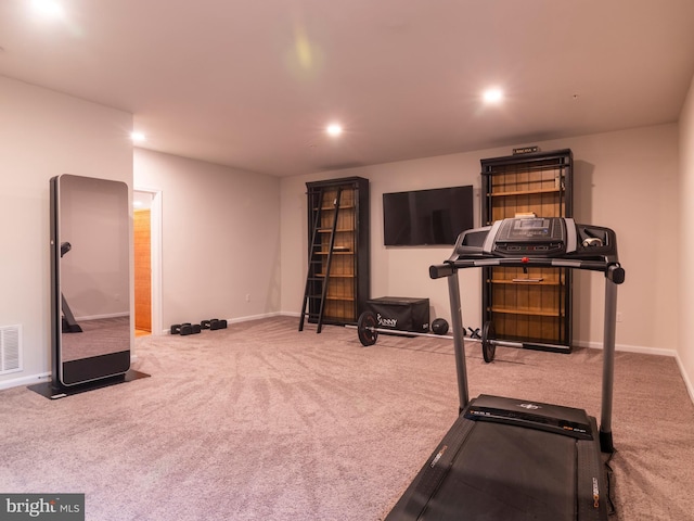 9318 Sydney Way, Laurel, MD 20723 - exercise room with carpet floors, recessed lighting, baseboards, and visible vents