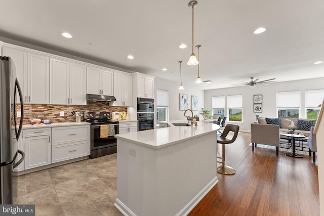 213 Denison St, Fredericksburg, VA 22406 - kitchen with a sink, appliances with stainless steel finishes, under cabinet range hood, and plenty of natural light